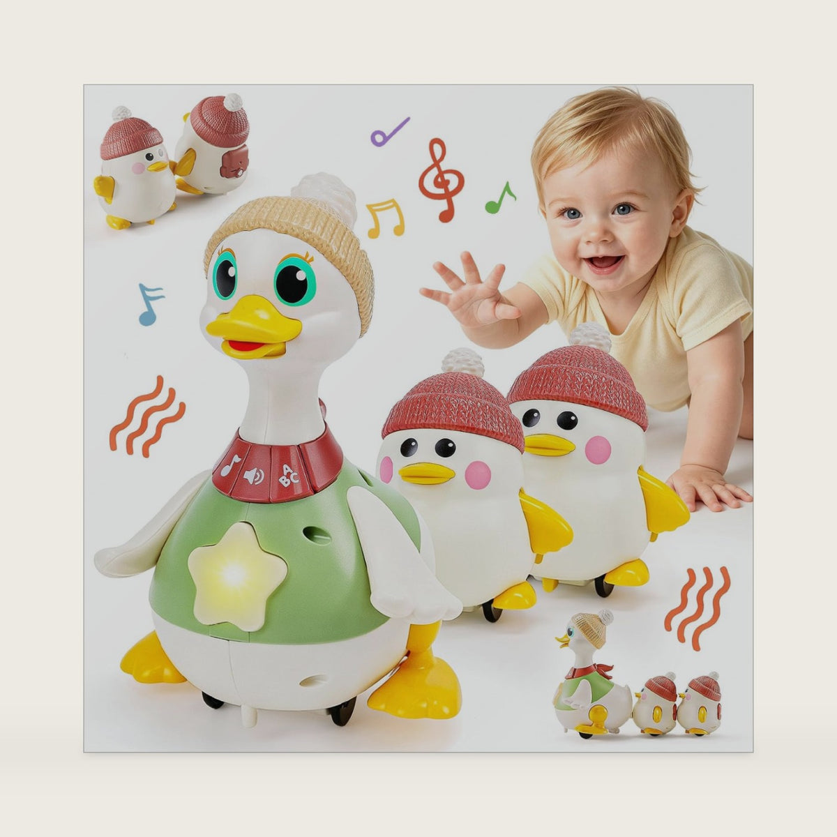 SunnyPal Bilingual Dancing Duck Toys，Tummy Time Baby Toys 6-12 Months