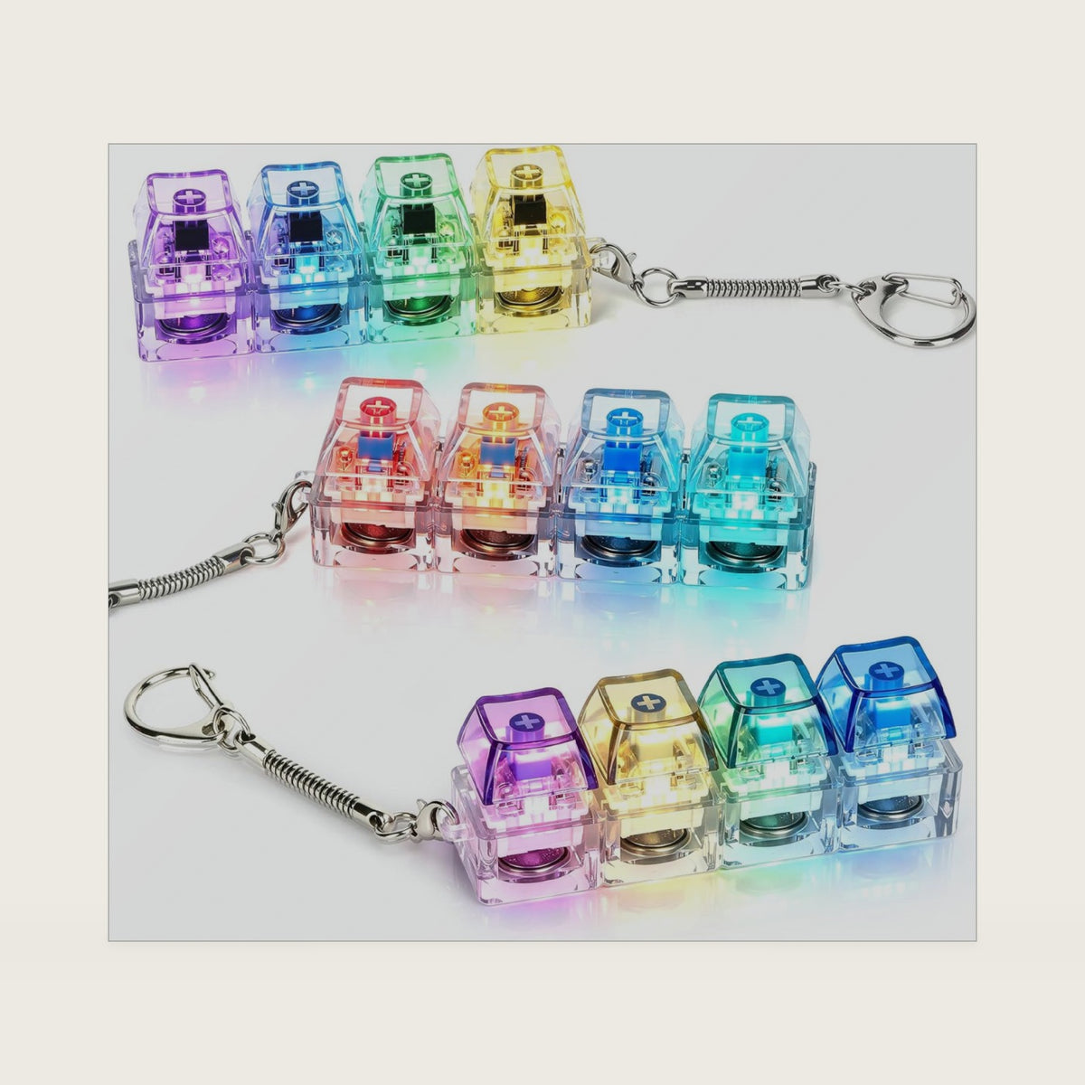 3-Pack Keyboard Fidget Toys, Mini Mechanical Switch Button Clicker (Clicky & Silent), Light Up ASMR Keychain Fidgets for Adults & Kids, Anti-Anxiety ADHD Focus Desk Toy with Lanyard