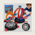 Toy Car Race Track Set for Kids, 6 Cars, Dual Launchers & 360° Loops, Red