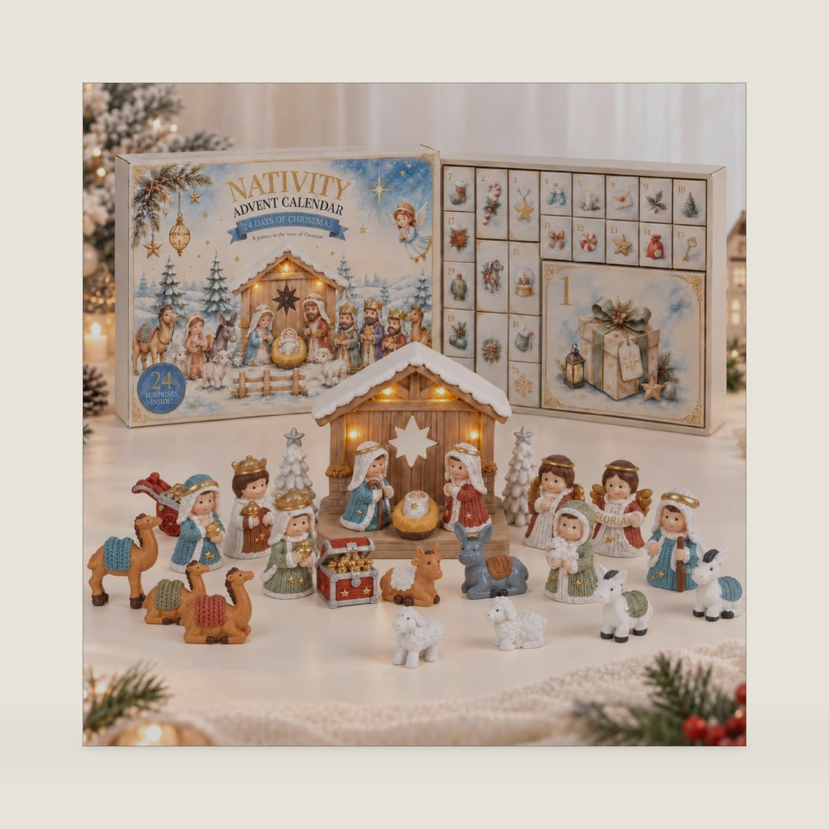 Nativity Advent Calendar 2026 Kids - 24-Day Light-Up Nativity Scene Set