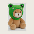 Frog Plush Toy - Brown Teddy Bear Stuffed Animal with Removable Frog Hat