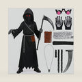 MGparty Grim Reaper Costume for Kids with Glowing Red Eyes and Scythe