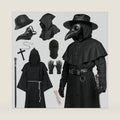 9pcs Adult Mens Plague Bird Doctor Costume Medieval Steampunk