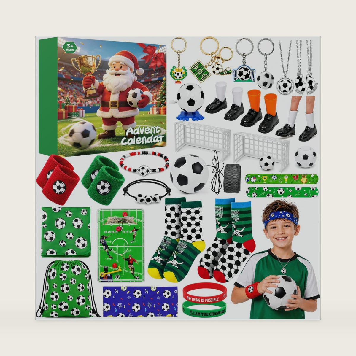 Advent Calendar 2026 Soccer Gift Set for Teenagers 24 Days Sports Accessories and Decorations Finger Soccer Game Toy Christmas Countdown Gift Stocking Stuffers for Teen Boys Girls