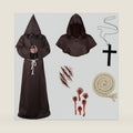 Medieval Renaissance Monk Robe Men Adult Halloween Friar Priest Hooded Cloak Cosplay Costume Set