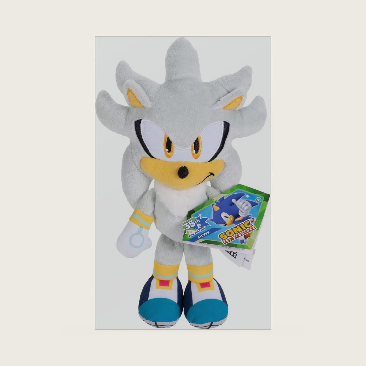 JAKKS Pacific Sonic The Hedgehog Silver 9-Inch Plush, 35th Anniversary Collectible Stuffed Animal Toy, Soft Cuddly Figure for Kids and Fans