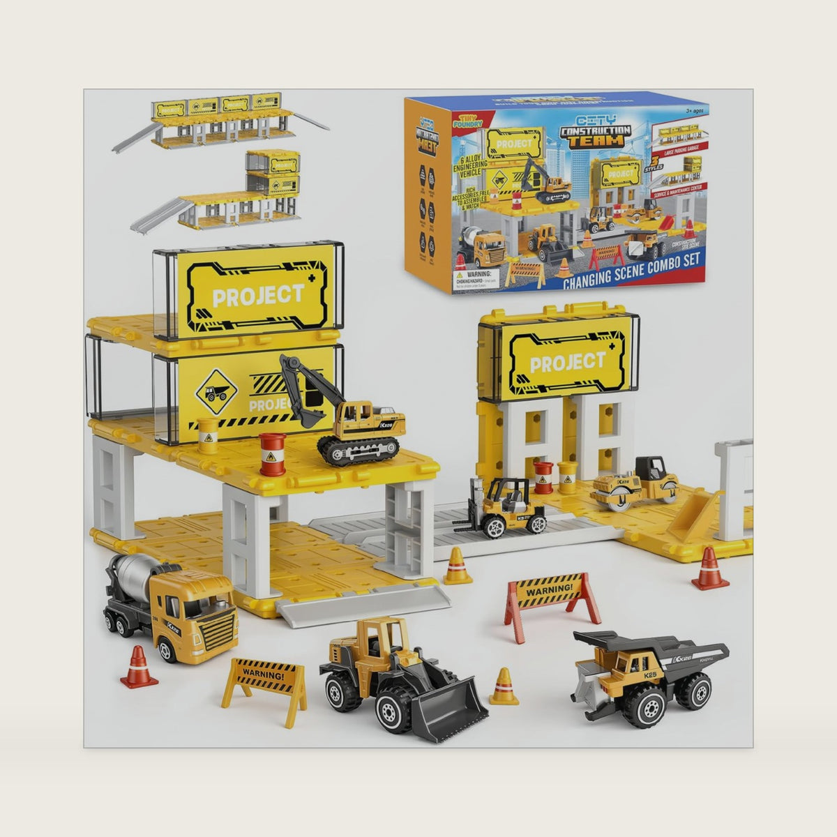Construction Toys, 6 Mini Construction Vehicles with Excavator Toy, 30+PCS