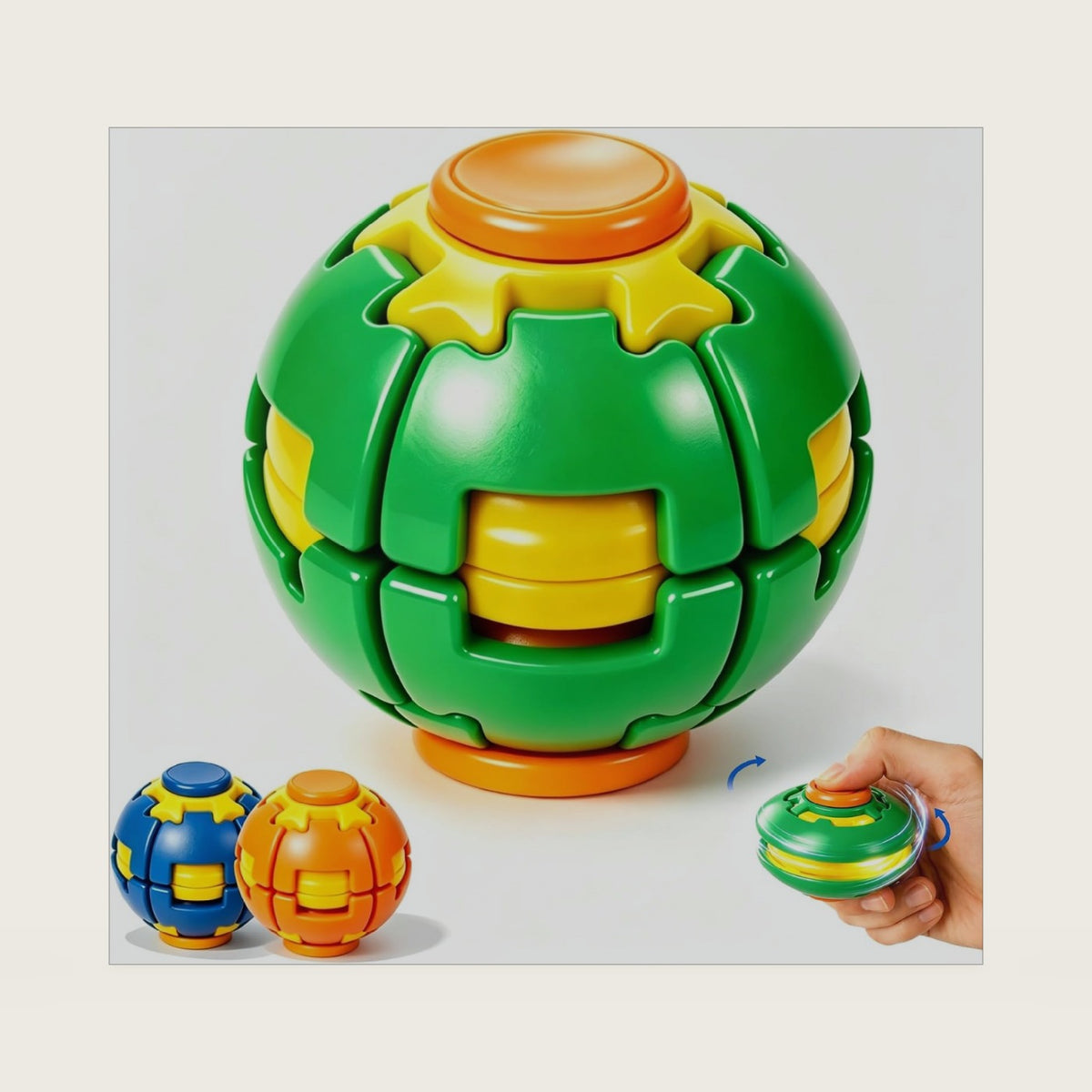 3D Printed Press to Spin Fidget Ball, 360° Rotation Press Rotate