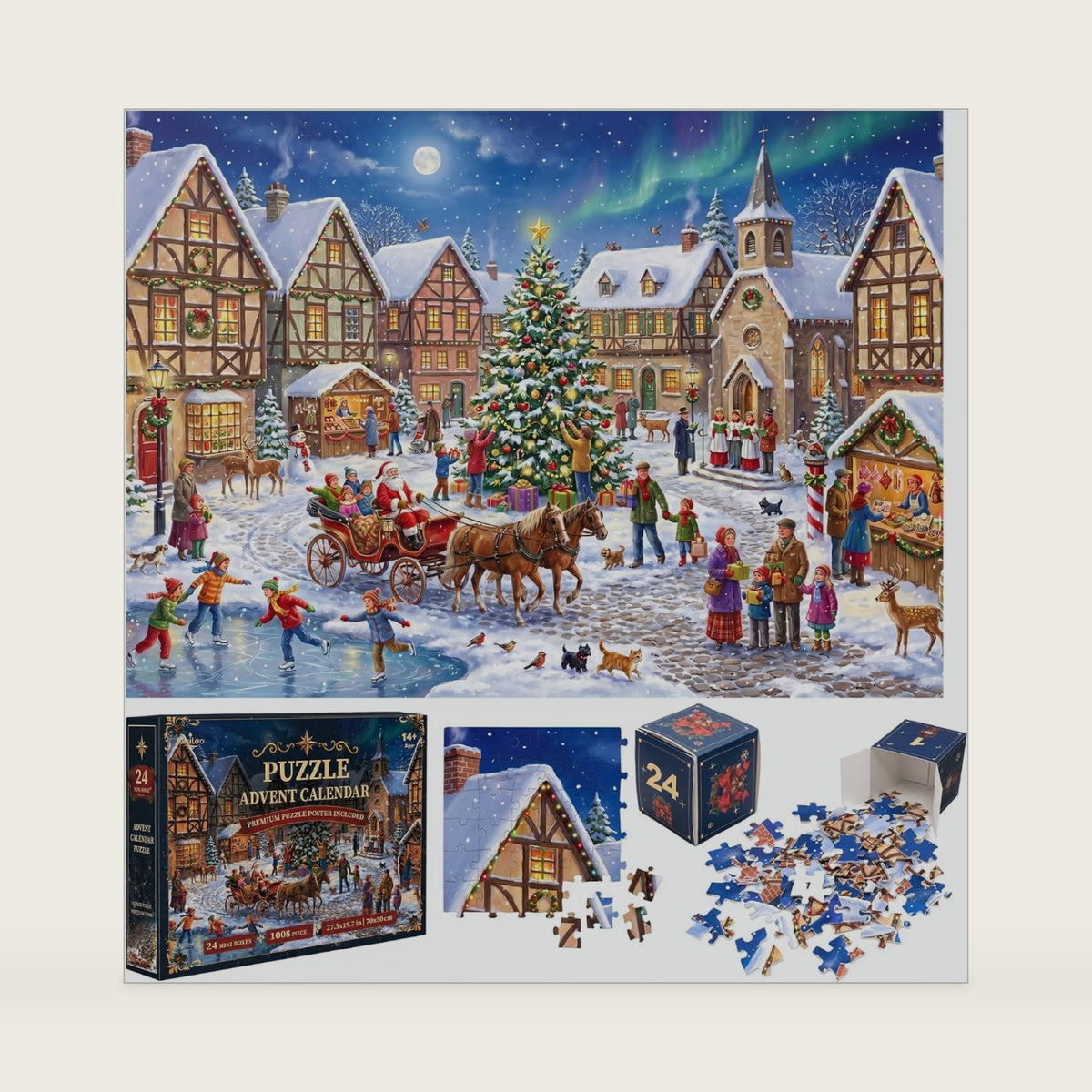 Advent Calendar 2026 Puzzle, Christmas Village Jigsaw（ 1008 Pcs）