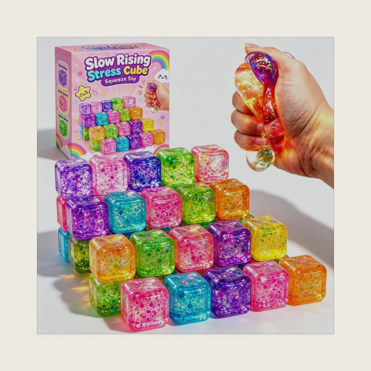 25 Pack Squishy Fidget Toys for Kids, Slow Rising Stress Cube, Sensory Squeeze Toys for Classroom Prizes Party Favors Treasure Box Toys Pinata Filler Goodie Bag Stuffers