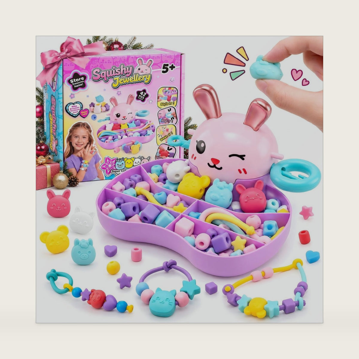 Bracelet Making Kit for Girls, Squishy Beads for Jewelry Making with Storage, DIY Necklace Bracelet Keychain & Ring Craft Toys, Arts and Crafts, Birthday Christma Holiday Gifts for Girls Ages 5-12