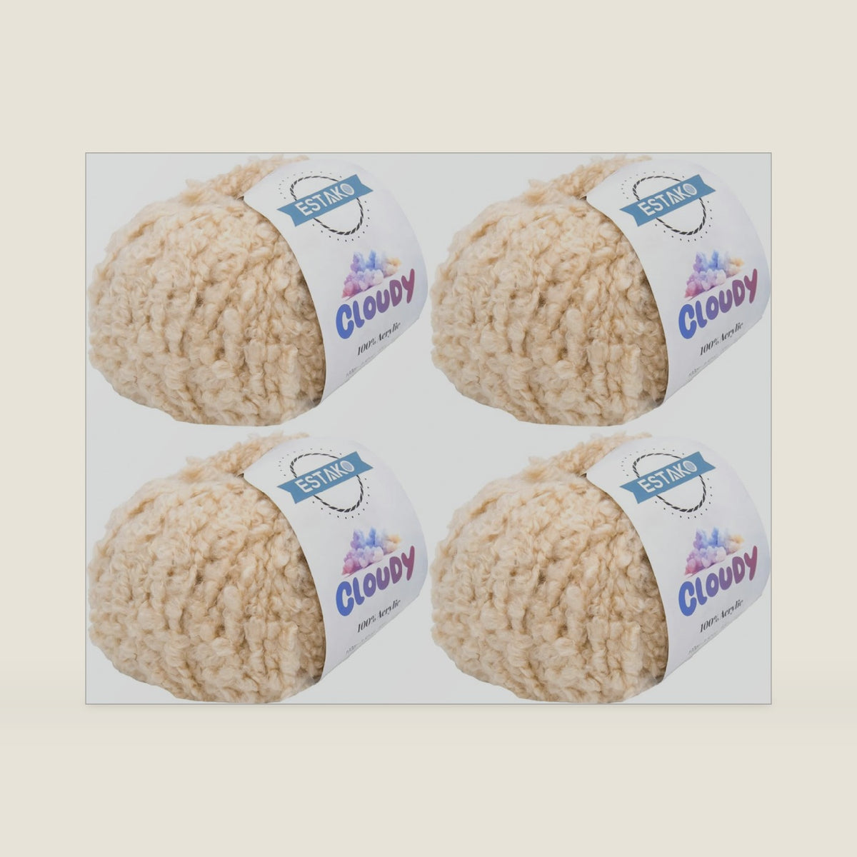 Estako Cloudy Soft Chunky Boucle Teddy Yarn, 4-Pack, Beige