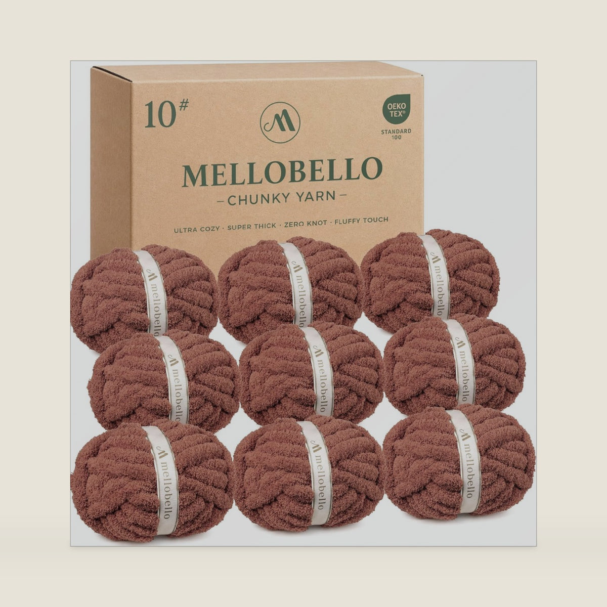 Jumbo Chunky Yarn for Hand Knitting - #10 Chunky Chenille Yarn for Crocheting Blankets,Super Soft Bulky Fluffy Yarn,9 Jumbo Pack(22yds,8oz Each Skein) Walnut Brown