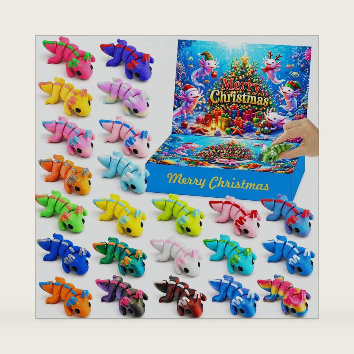 Axolotl Advent Calendar 2026,with 3D Printed Axolotl Toys, Christmas Advent Calendar 24 Axolotl Collectible Figures, Xmas Party Favors Gifts Kids Girls Boys