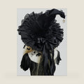 Women’s Witch Hat for Halloween, Gothic Wizard Hat with Ruffle Brim Veil and Removable Bow, Lolita Cosplay Costume Accessory