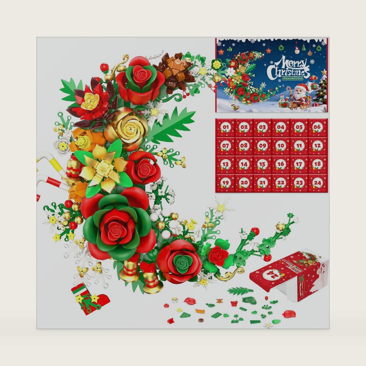 Advent Calendar 2026 Christmas Moon Flowers Building Sets Xmas Gifts