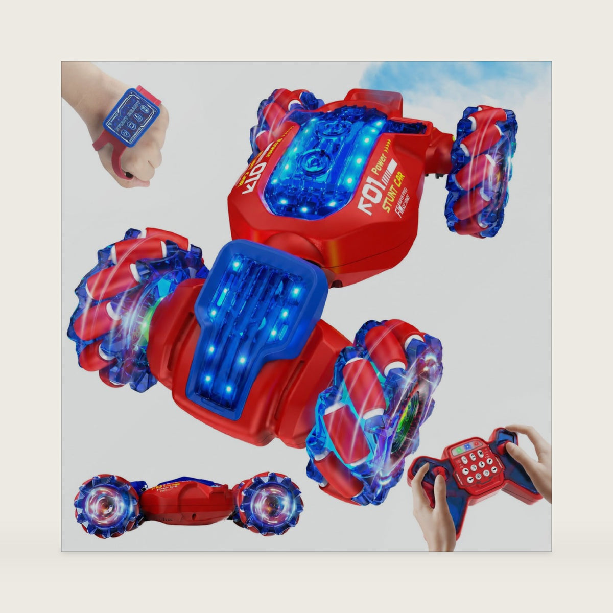 Gesture Sensing RC Stunt Car, Hand Controlled Twist Car for Kids Ages 6-14, 2.4GHz 4WD Drift Programmable Remote Control Car with Led Lights & Music, Perfect Birthday & Xmas Gifts for Boys and Girls