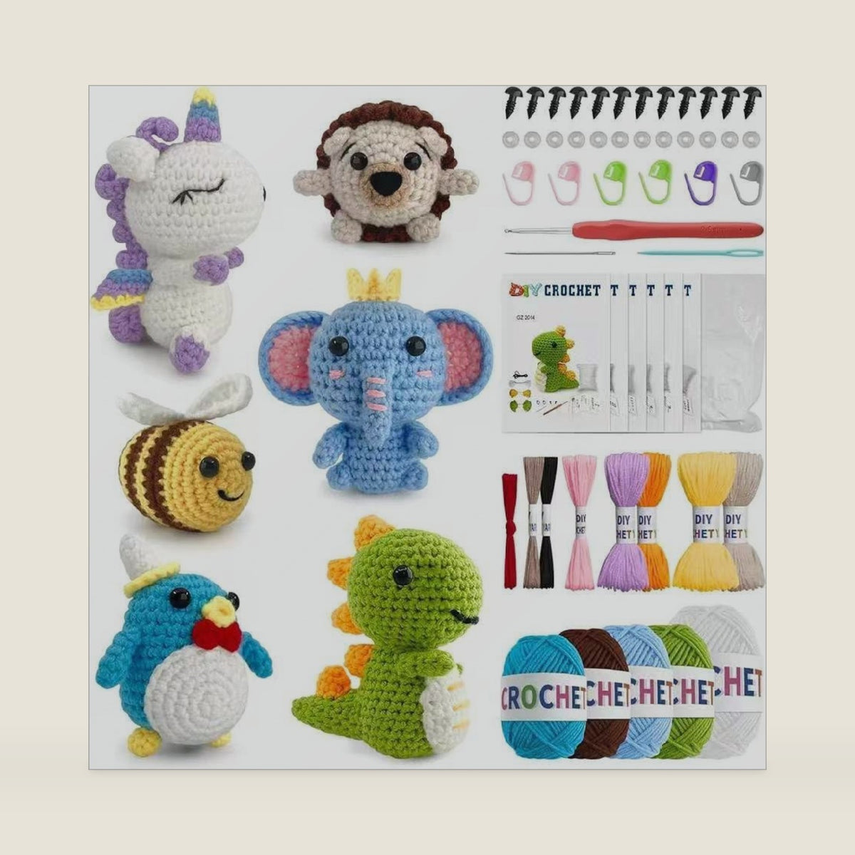 hisucbetter 6Pcs Beginner Crochet Starter Kit, Creative Birthday Gifts for Adults & Kids, Popular DIY Patterns, 40% Extra Yarn Crochet Animals Kits with Step-by-Step Video Tutorials