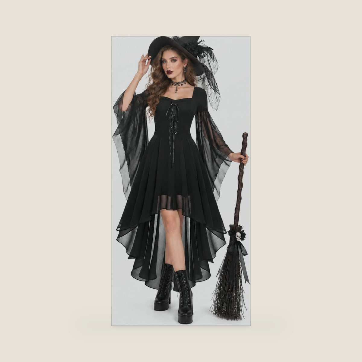 Witch Costume Women Halloween Dresses Adult 2026 Renaissance Medieval Vampire Butterfly Sleeve Mesh Gothic Outfit