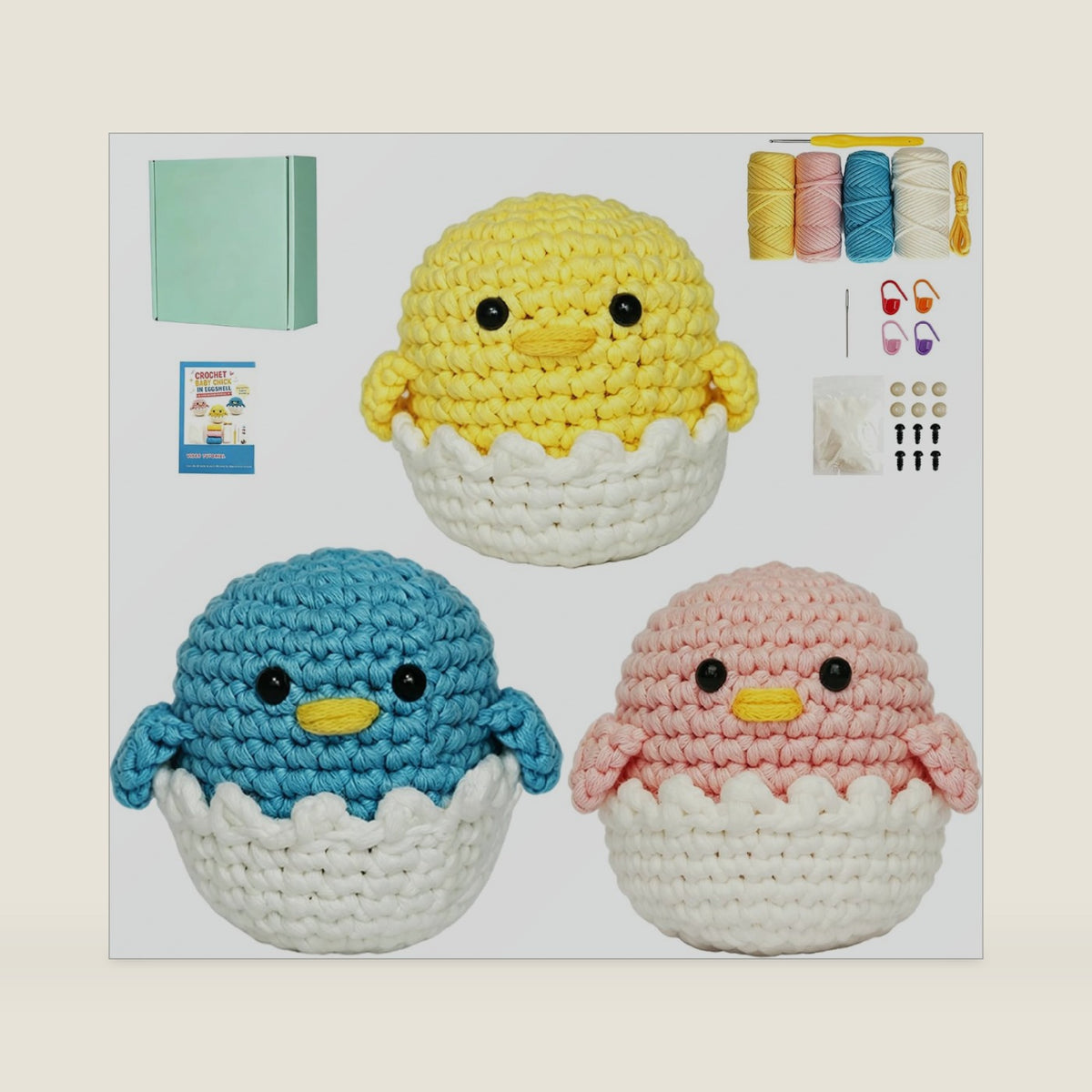 Crochet Kit for Beginners, Baby Chick Amigurumi with Eggshell (Chick)