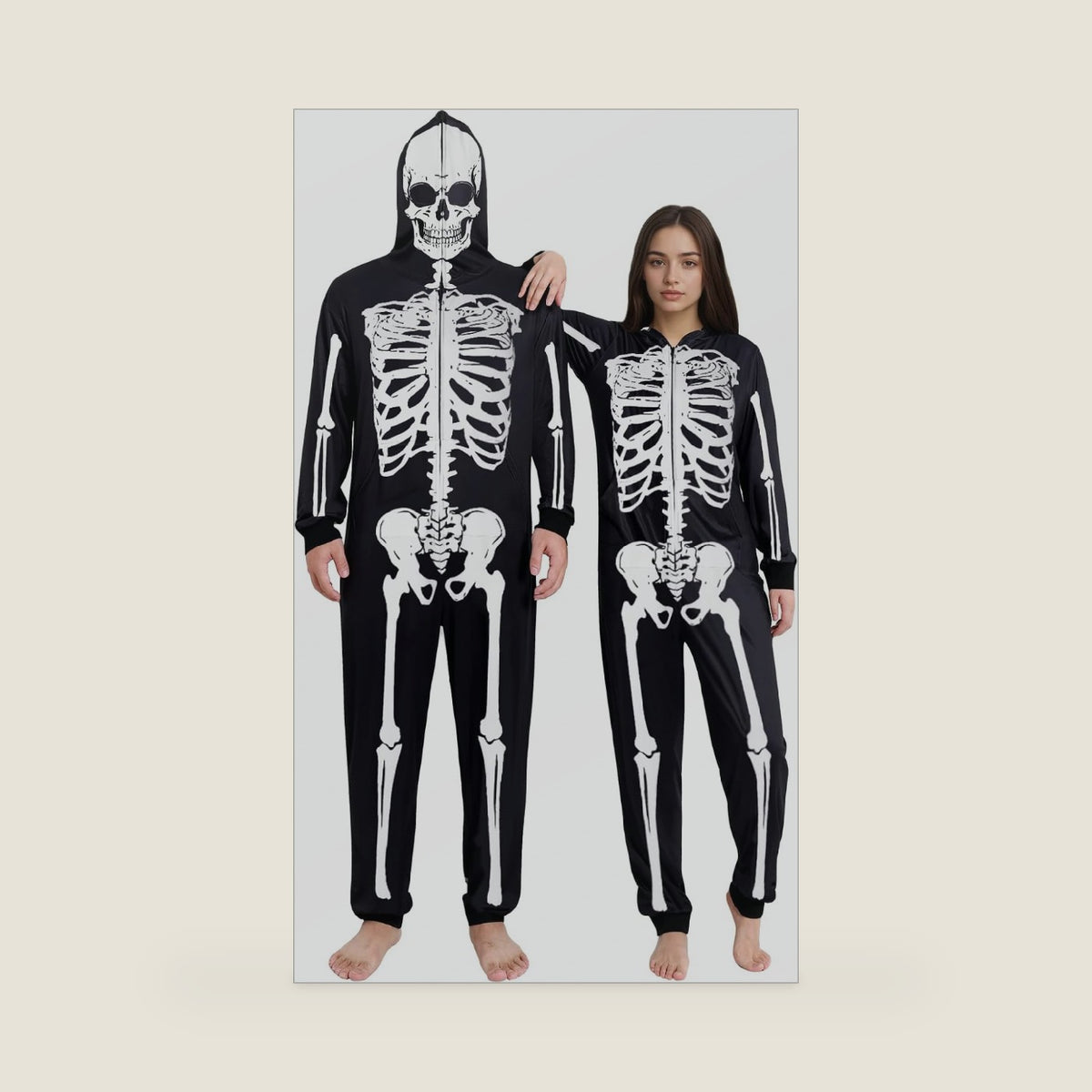 Adult Skeleton Costumes Halloween Pajamas for Women Men Couple Jumpsuit