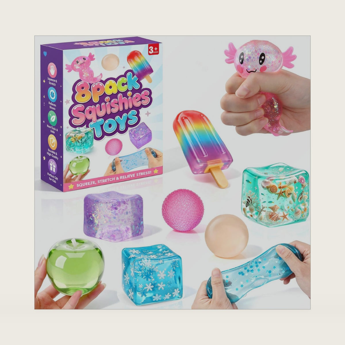 YOTOY 8 Pack Fidget Squishy Toys for Kids Boys Girls, Gifts Party Favors