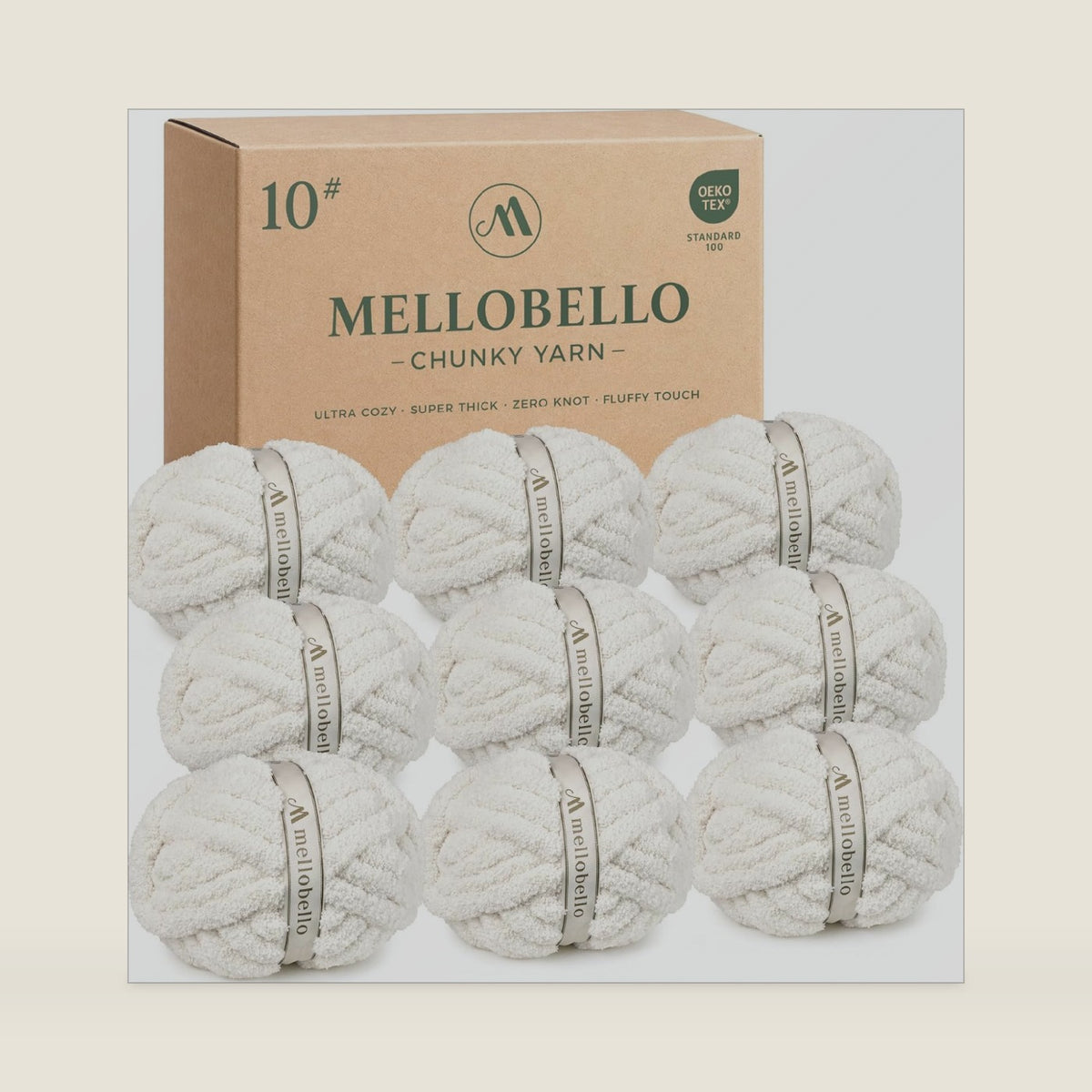 9 Pack Jumbo Chunky Yarn for Hand Knitting - Chunky Chenille Yarn for Crocheting Blankets,Super Soft Bulky Fluffy Yarn, (22yds,8oz Each Skein),Cream