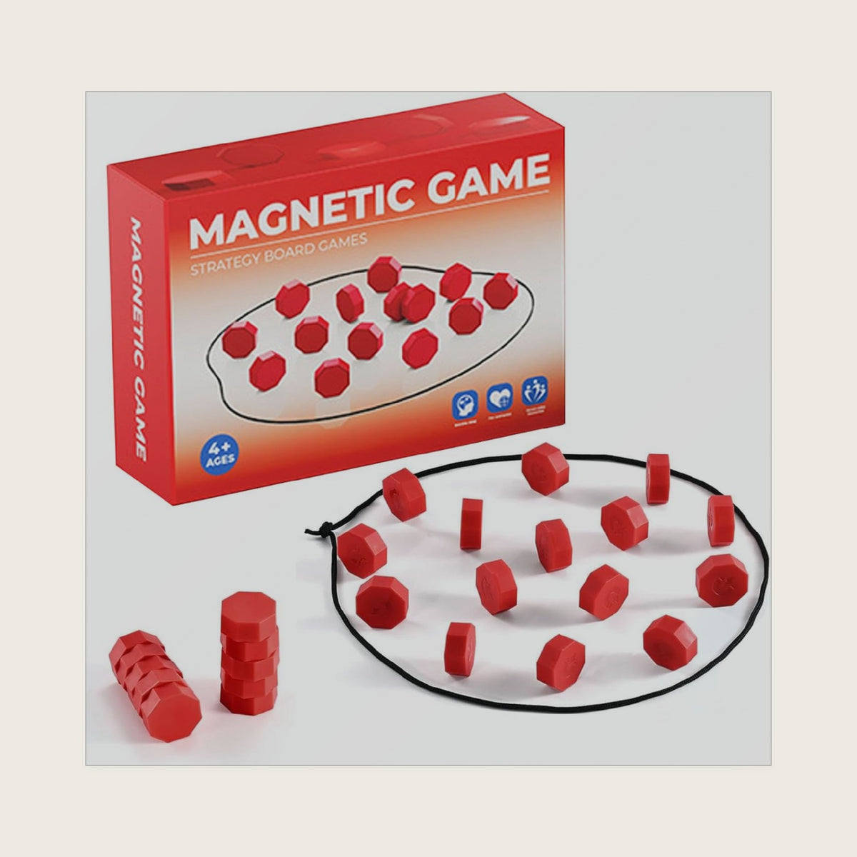 Magnetic Chess Game, Multiplayer Battle Board Games,Tabletop Strategy Game with String, for Family & Party & Travel & Camping, Puzzle Strategy Games（Red）