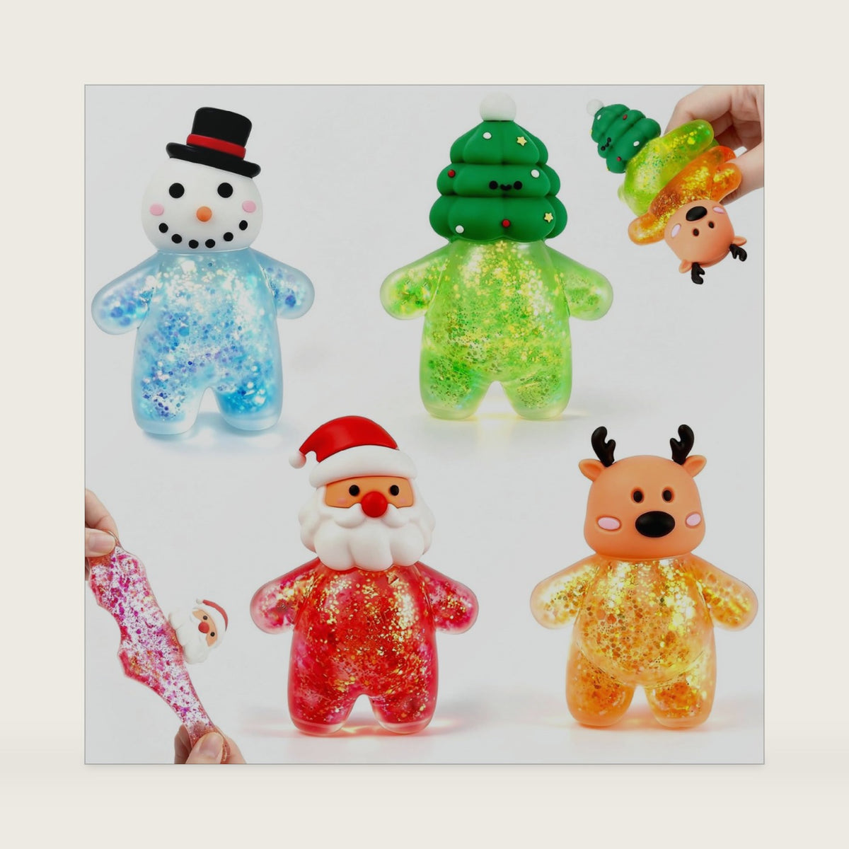 4Pcs Santa Christmas Squishies Toy, Shiny Slow Rising Squeeze Squishy