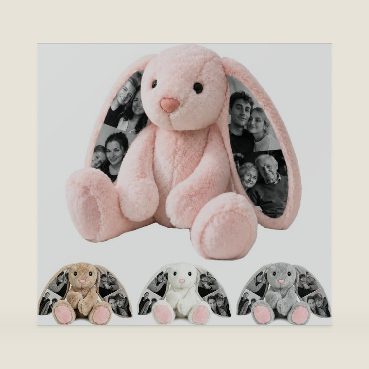 Personalized Bunny Stuffed Animal with Photo Custom Bunnys for Couple Adult Plush Rabbit