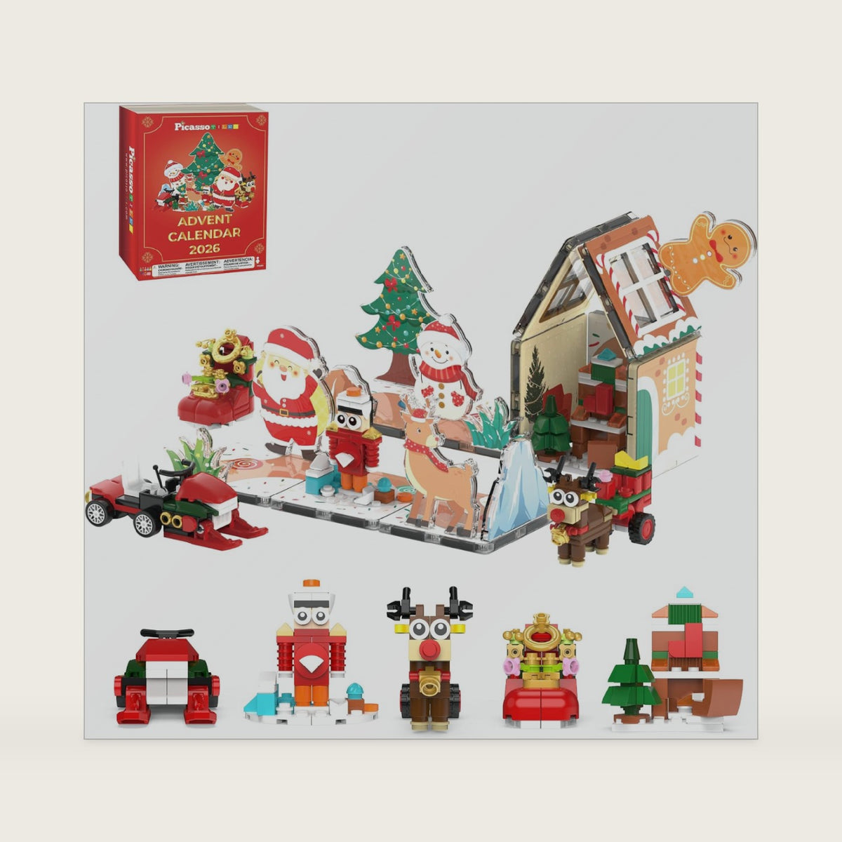 PicassoTiles Magnetic Tiles Building Brick Block Advent Calendar Christmas Theme Set Gingerbread House Holiday Toy Piece Surprise Countdown Magnet Tile STEM Learning Educational Gift for Kids PTA50