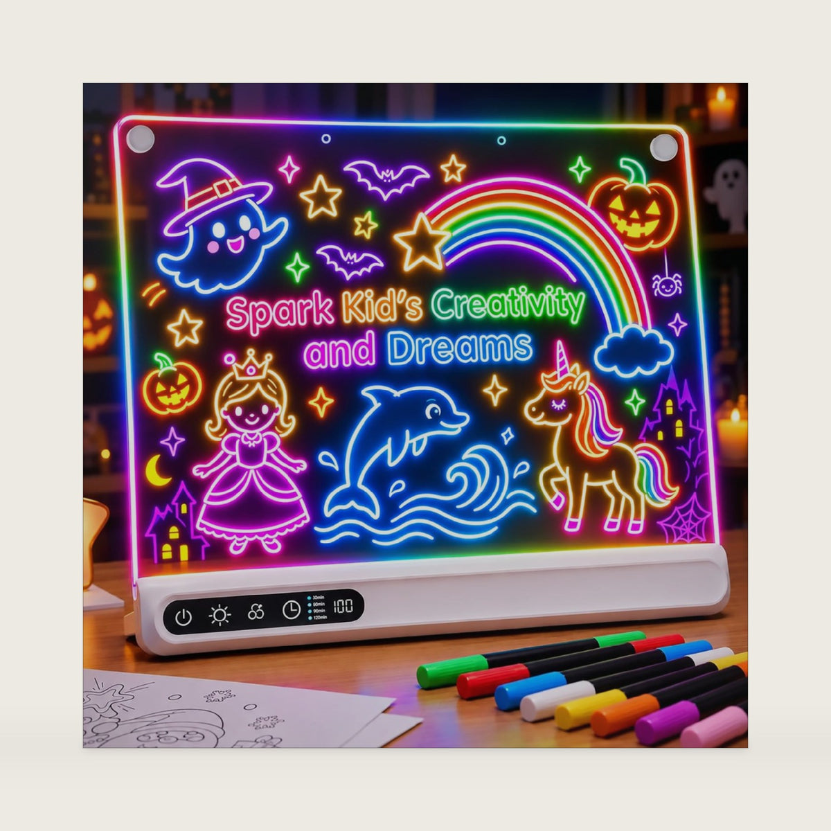 17.5" Rechargeable LED Drawing Board, 14 Color Light Effects & 8 Markers