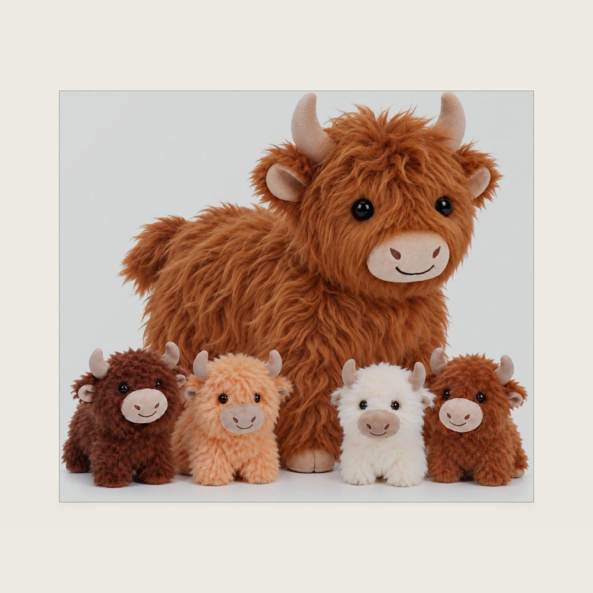 TOYSYM Highland Cow Stuffed Animal with Babies, Soft Plush Cow Family Set with 4 Mini Baby Cows, Cute Farm Animal Toy, Mommy and Baby Plushies Gift for Kids Girls Boys Teens