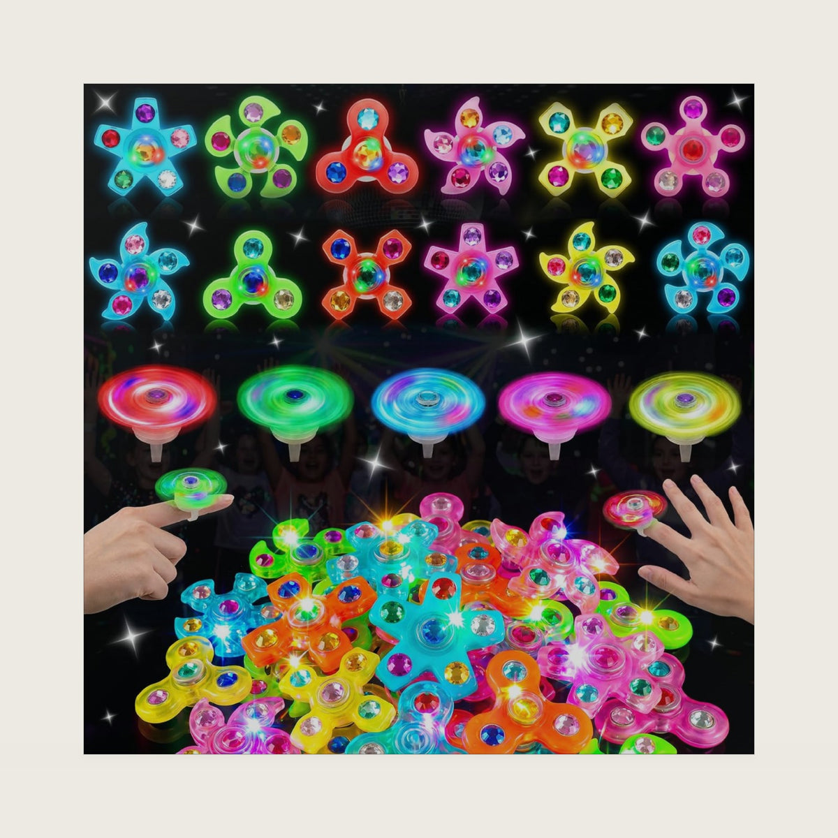 25PCS Light Up Fidget Spinner Rings, Kids Party Favors 4-8 8-12