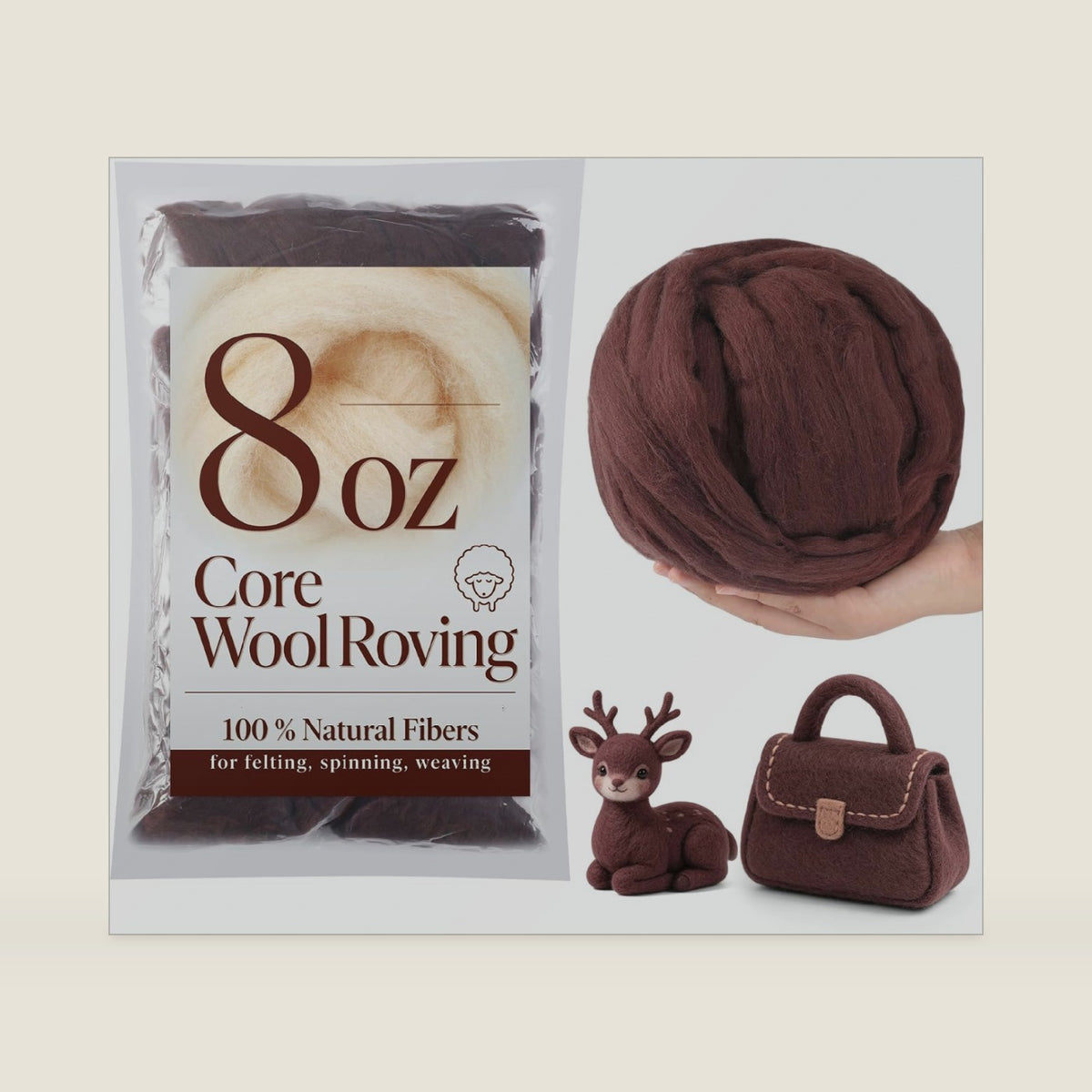 Wonvoc 8 OZ Felting Wool, Black Merino Wool Roving