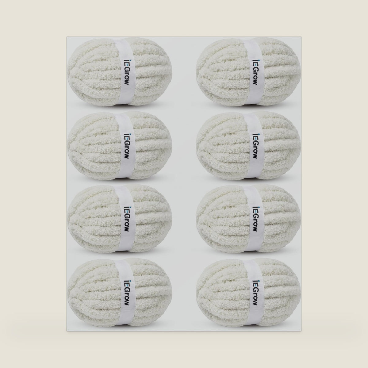 iEGrow Chunky Yarn for Hand Knitting, #10 Chunky Chenille Yarn for Blanket,Thick Soft Bulky Chunky Yarns for Crocheting,8 Skein (22 yds 8 oz Each Skein), Cream