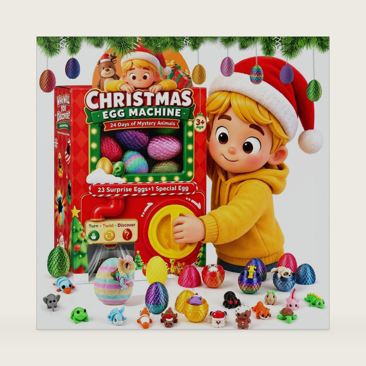2026 Kids Advent Calendar Egg Machine, 3D Printed Dinosaur & Animal Eggs