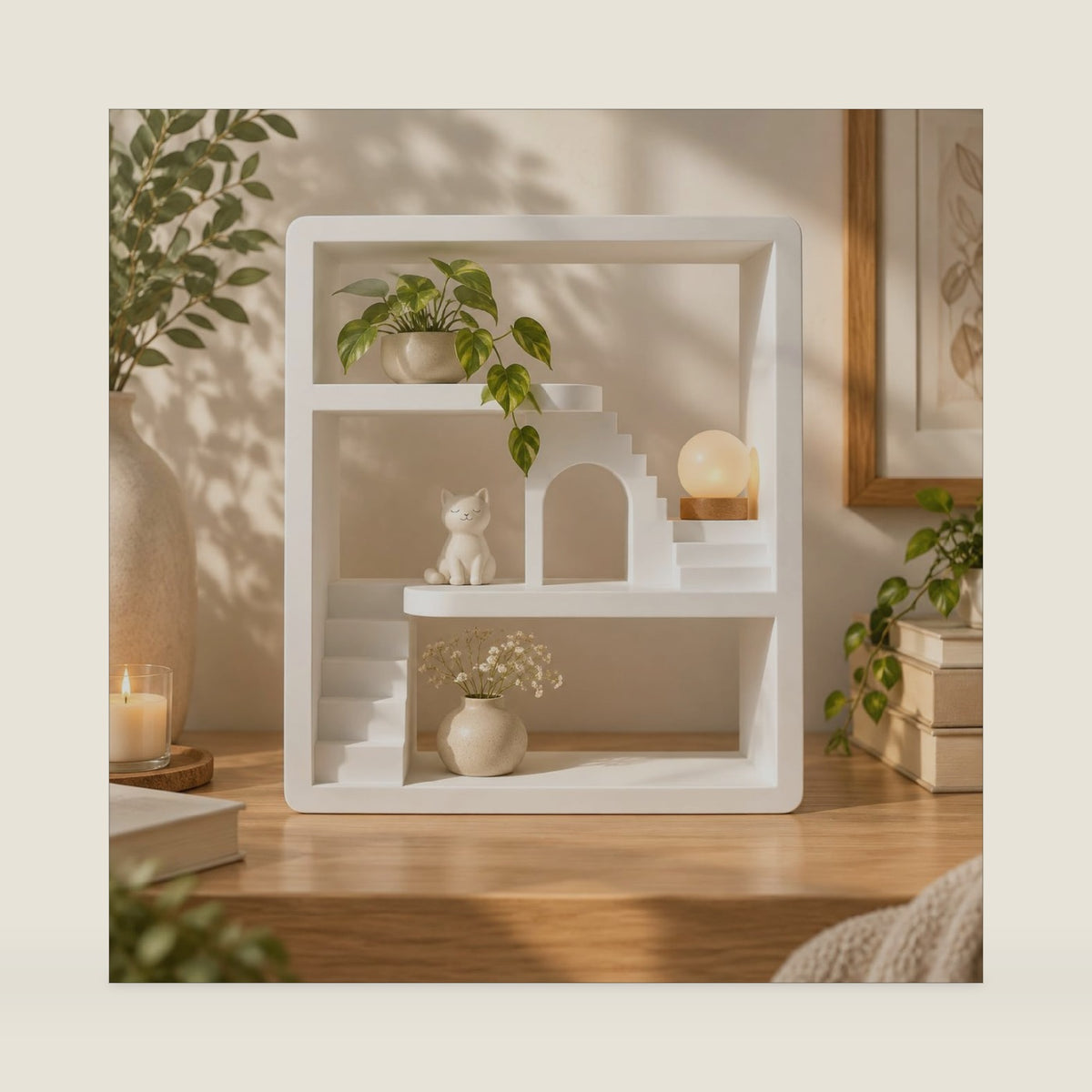 Compatible with Mini Figures, Display House Shelf，White