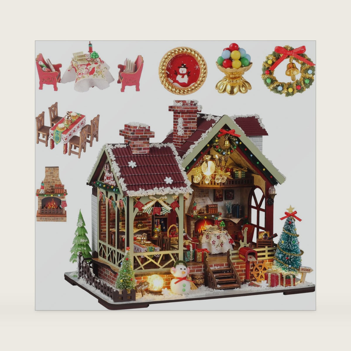OZJAY Christmas Miniature House Kit for Adults, Mini House Kit with LED