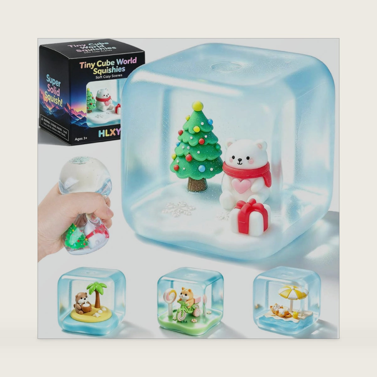 Christmas Squishy Toys Stress Cube Fidget Toy, Slow Rising Squeeze Toy,Bear