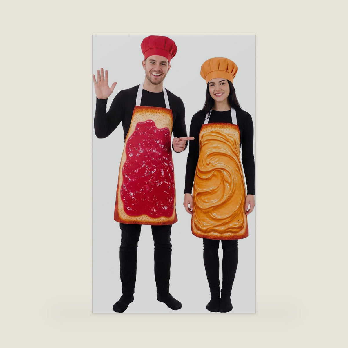 Glitopper 2 Sets Halloween Couple Costume Apron with Chef Hats Yellow, Red