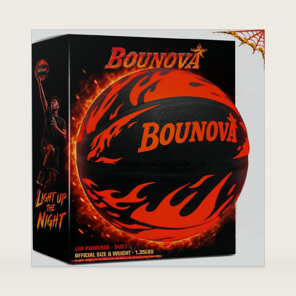 BOUNOVA Fireball Light Up Basketball, Glow in the Dark LED Basketball