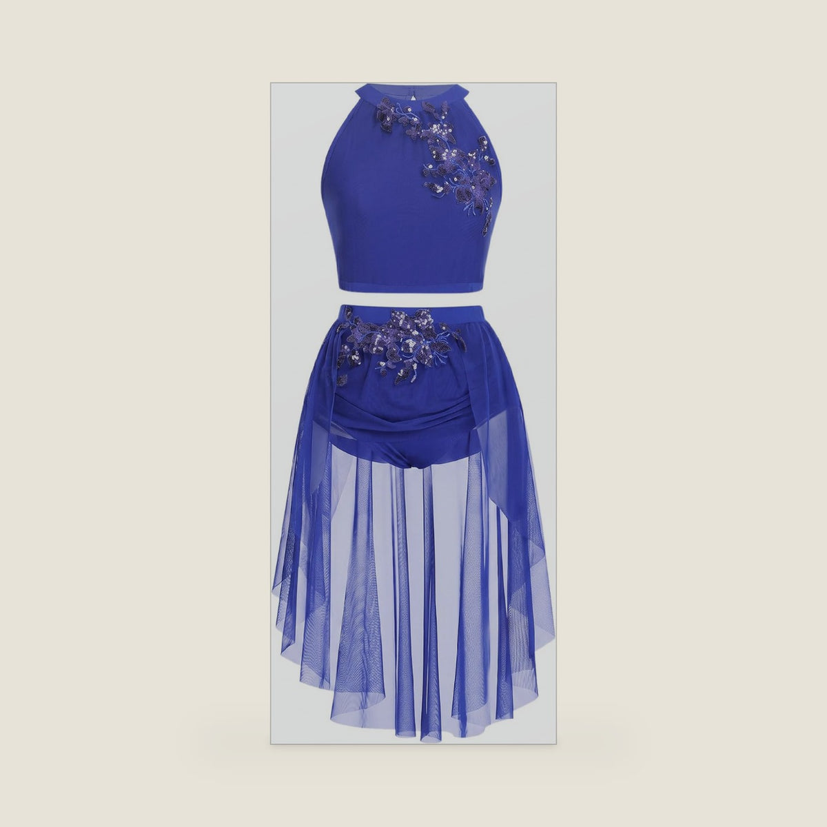 IBAKOM Women 2PCS Floral Sequins Lyrical Dance Costume