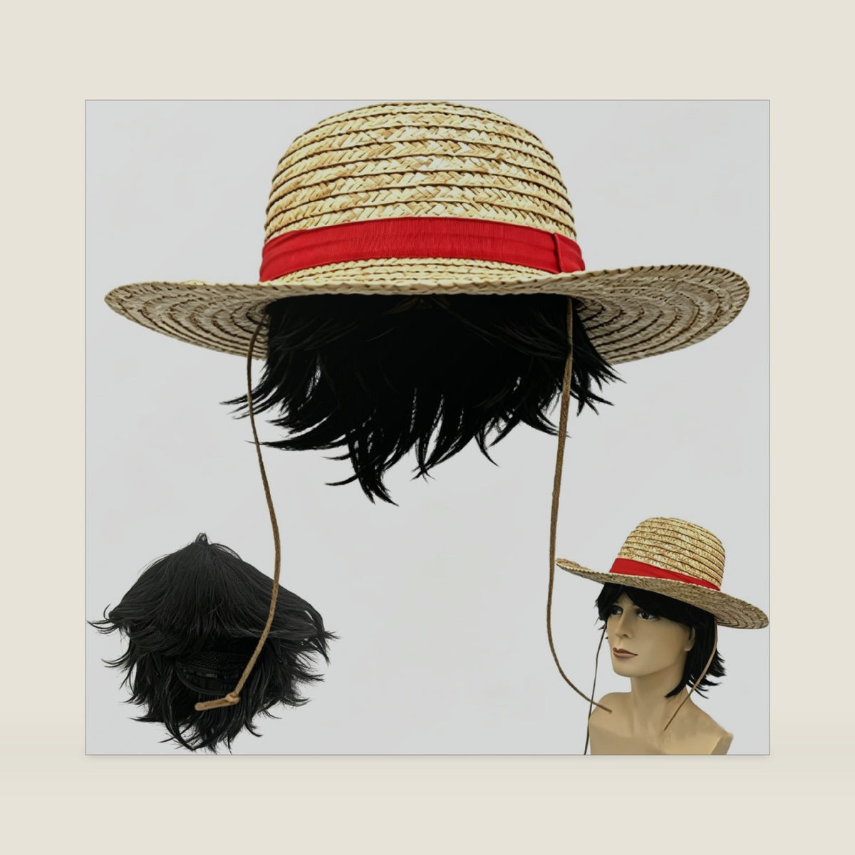 Nature Straw Hat Wigs Set, Beach Hats Wigs, Halloween Cosplay Decorations