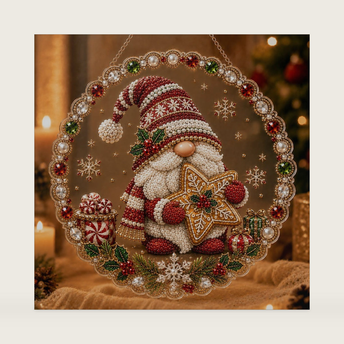 AYTHSRIC Christmas Pearl Diamond Painting Suncatcher Kit, Acrylic DIY Diamond and Pearl Art Painting, Christmas Diamond Painting Hanging Pendant (Style 7, 8×8in)