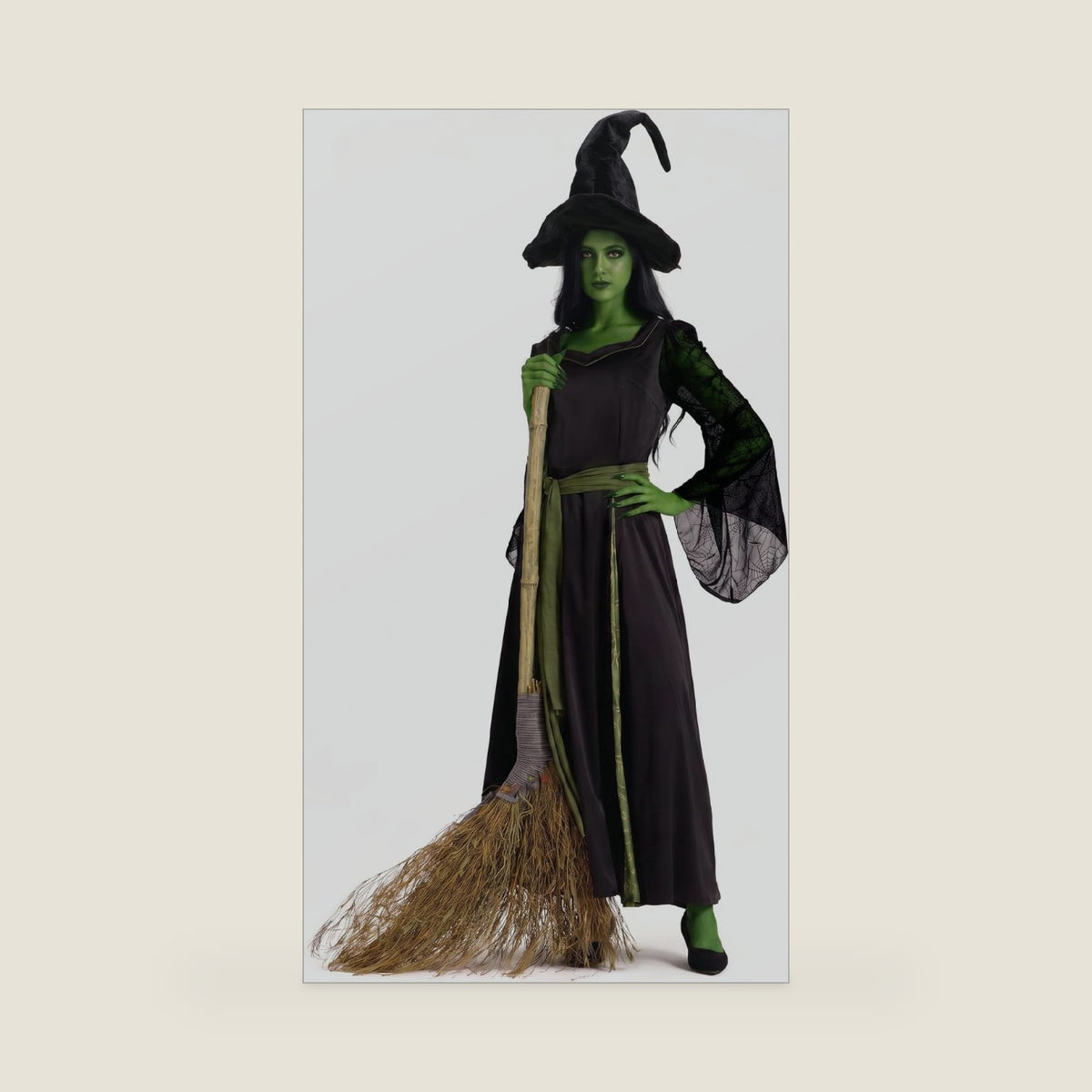 Women’s Witch Costume, Halloween Dress Outfit with Witch Hat and Belt S-2XL