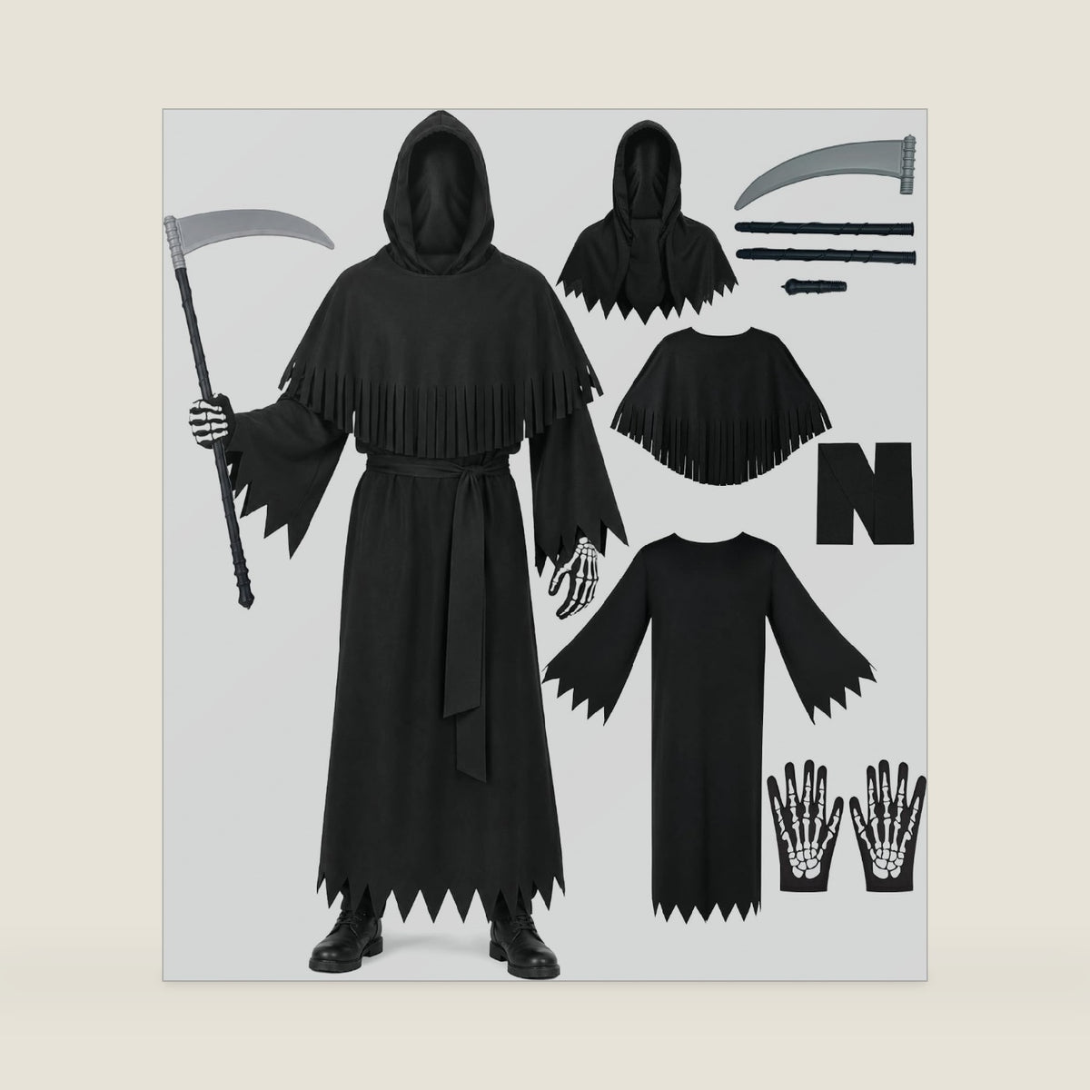 Grim Reaper Costume Adults 6PCS Halloween Scary Phantom Robe Set