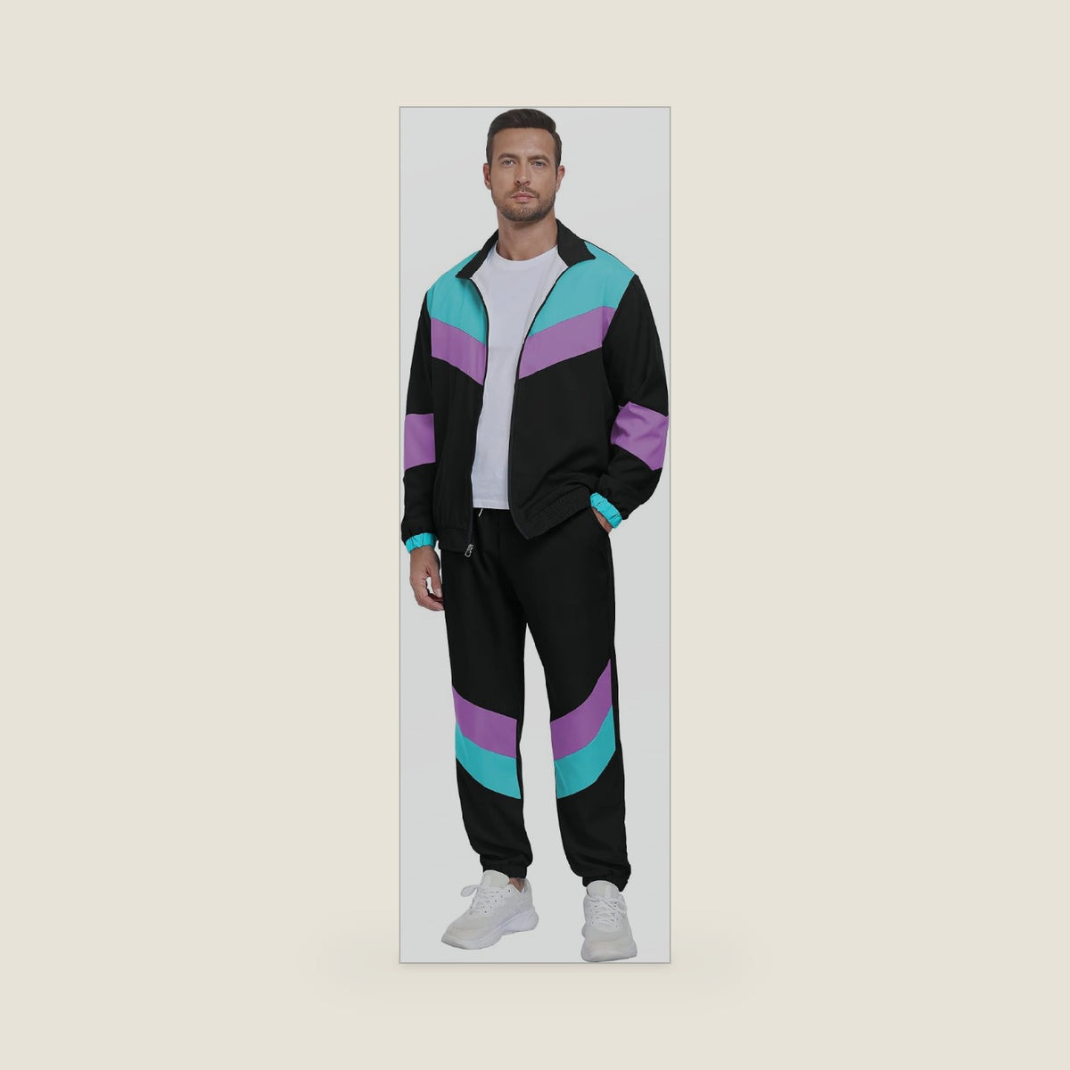 80s Outfit for Men Retro 90s Costumes Tracksuit 70s Windbreaker 2 Piece Track Suit Hip Hop Halloween Costumes