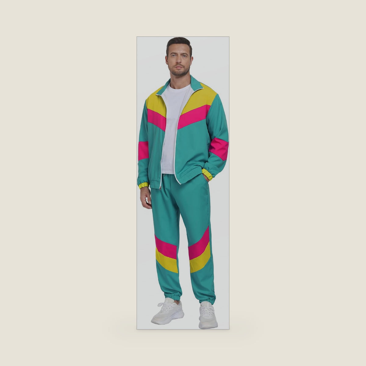 80s Outfit for Men Retro 90s Costumes Tracksuit 70s Windbreaker 2 Piece Track Suit Hip Hop Halloween Costumes