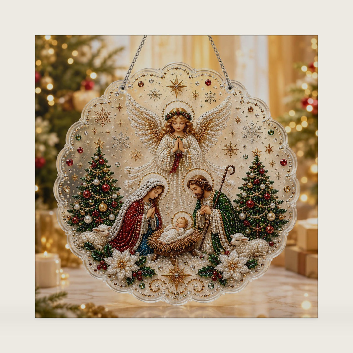 VEDRML Christmas Pearl Diamond Arts Suncatcher DIY Kit (Style 3, 8inch)